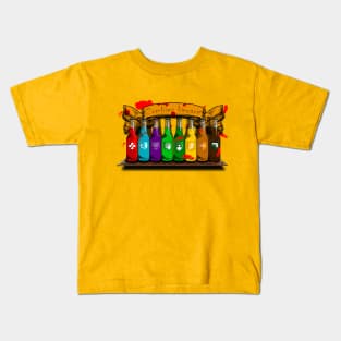 Zombie Perks Top Shelf Zombies Beware on Yellow Kids T-Shirt